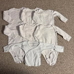Carter's Baby Long Sleeve White Bodysuits Lot of 7 Neutral Basic 6 Months